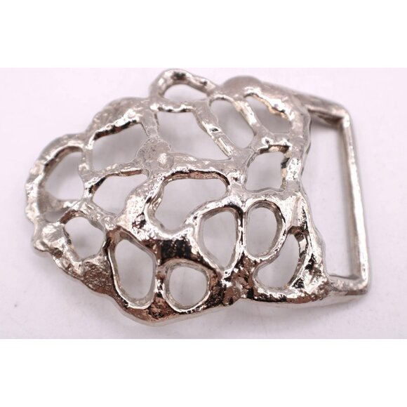 Brutalist Silver Abstract Belt Buckle Polished Metal Finish Rock Like Design Vtg - Picture 5 of 8